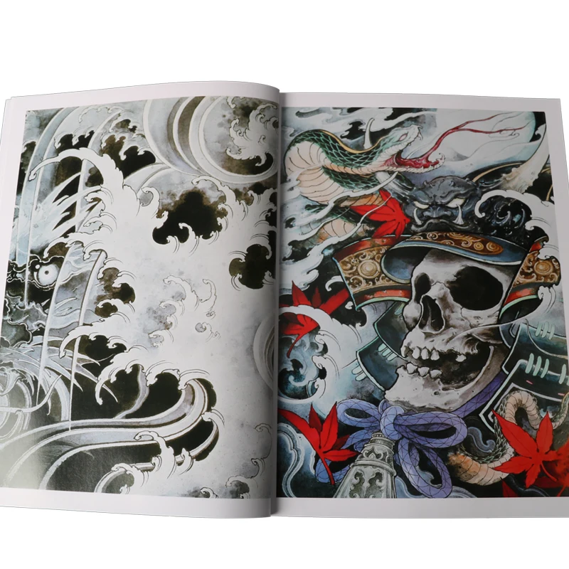 Tattoo Book Ghost Skull Lion God Dragon Pattern Template Photo Album Manuscript Embroidery Drawing Tattoo Stencil For Body Art