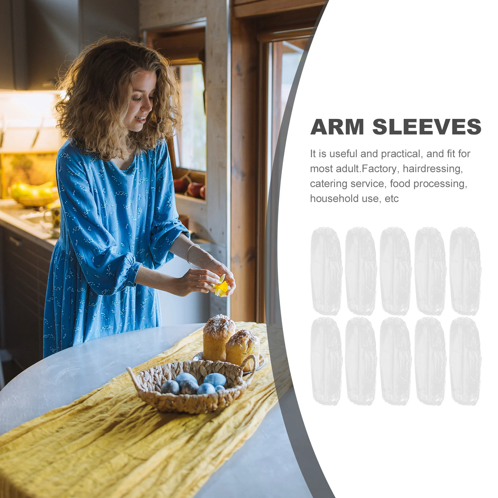 

10pcs Waterproof Arm Sleeves Disposable Oversleeve Transparent Elastic Cuff For Kitchen Cleaning Oilproof Protector Household