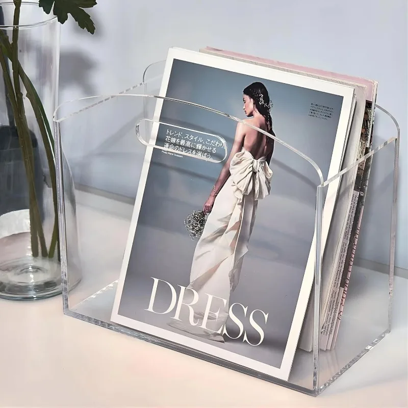 

Прозрачный акриловый держатель для журналов, подставка для газет с ручками, современная корзина из люцита для ванной комнаты, спальни, гостиной, офисного дисплея