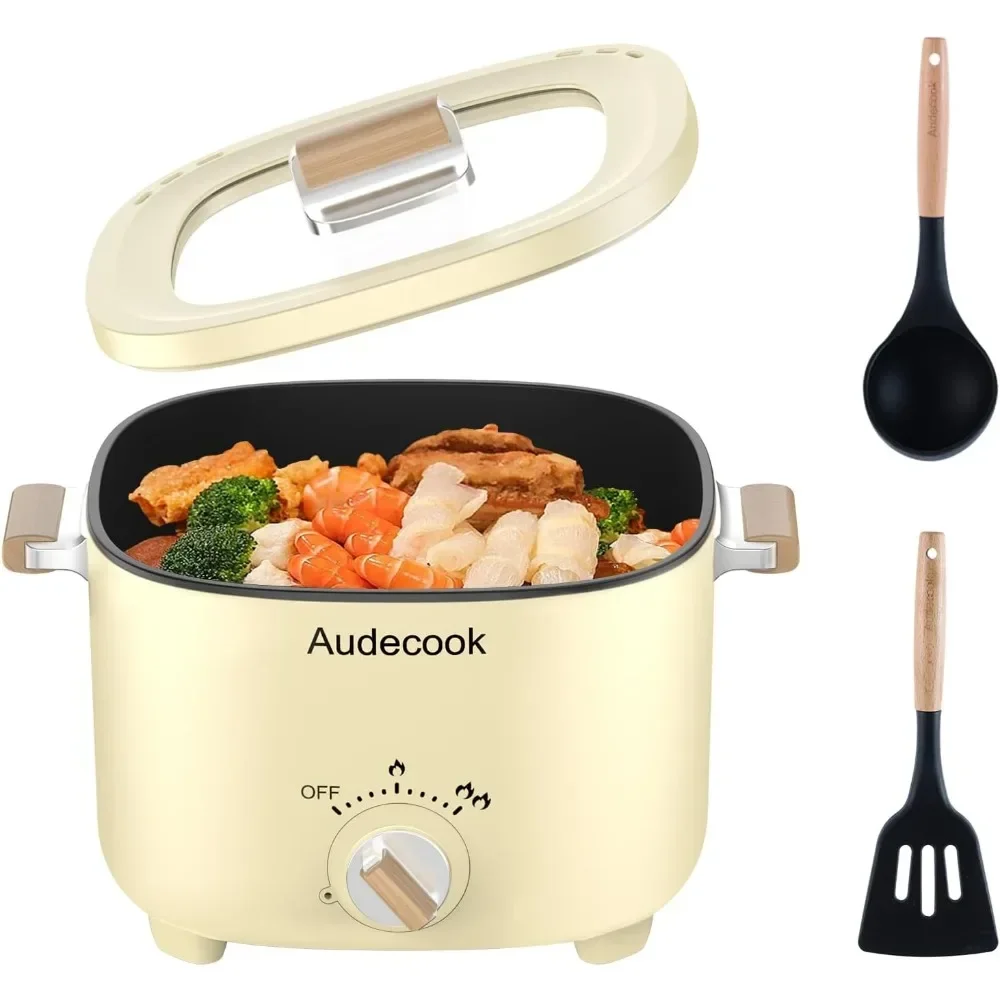 Audecook Hot Pot Electric,2.5L Portable Nonstick Multicooker for1-3 Persons,Honeycomb Texture Travel Electric Skillet,Dual Power