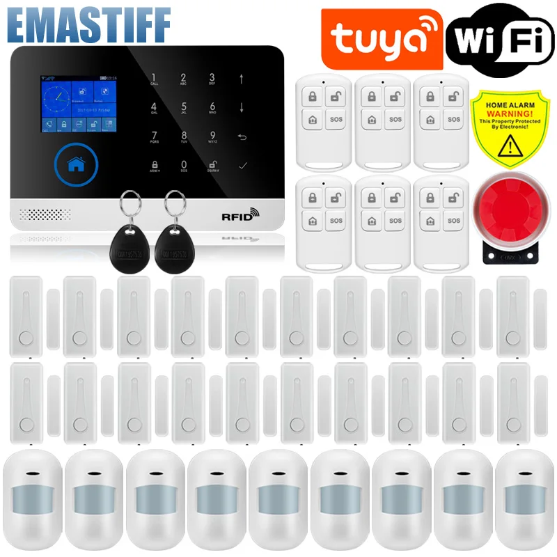 Wireless Home Security Alarm System, Wi-Fi, GSM, Tuya Smart Life App, Sensor de Movimento, Compatível com Alexa e Google, 433MHz