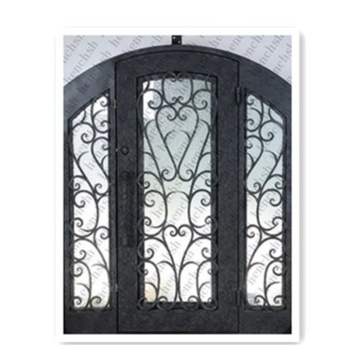 Custom Villa Wrought Iron Double Door Steel Glass Front Door Design