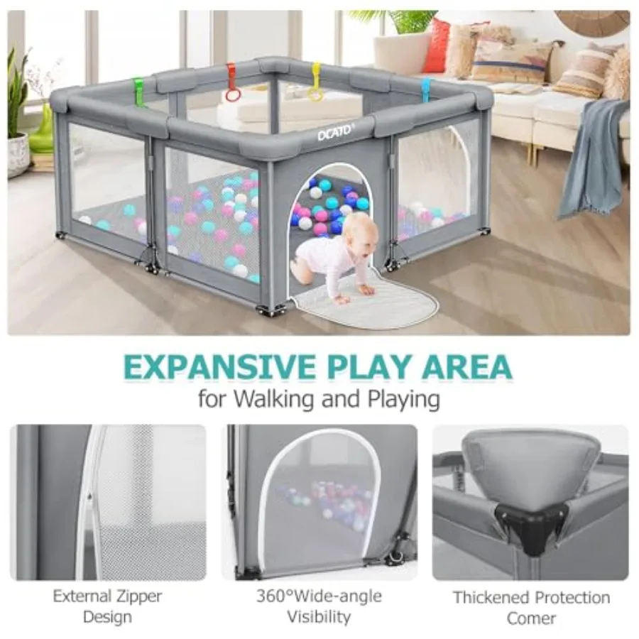 Składany kojec do zabawy, centrum aktywności wewnątrz i na zewnątrz, ogrodzenie do zabawy, bezpieczna strefa dla niemowląt w wieku 6-12 miesięcy, prezenty dla niemowląt (127 cm × 127 cm)