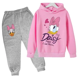 Kids Spring and Autumn Hoodies for Boys and Girls Aged 3-12 Outdoor Sports Two Piece Set Printed Donald Duck Day Top and Pants