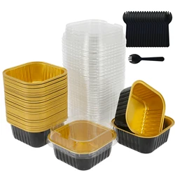 150Pcs Aluminum Foil Cupcake Cups Non-Stick Foil Baking Cups 150ml Square Ramekin Pudding Dessert Cups Wedding Party Supplies
