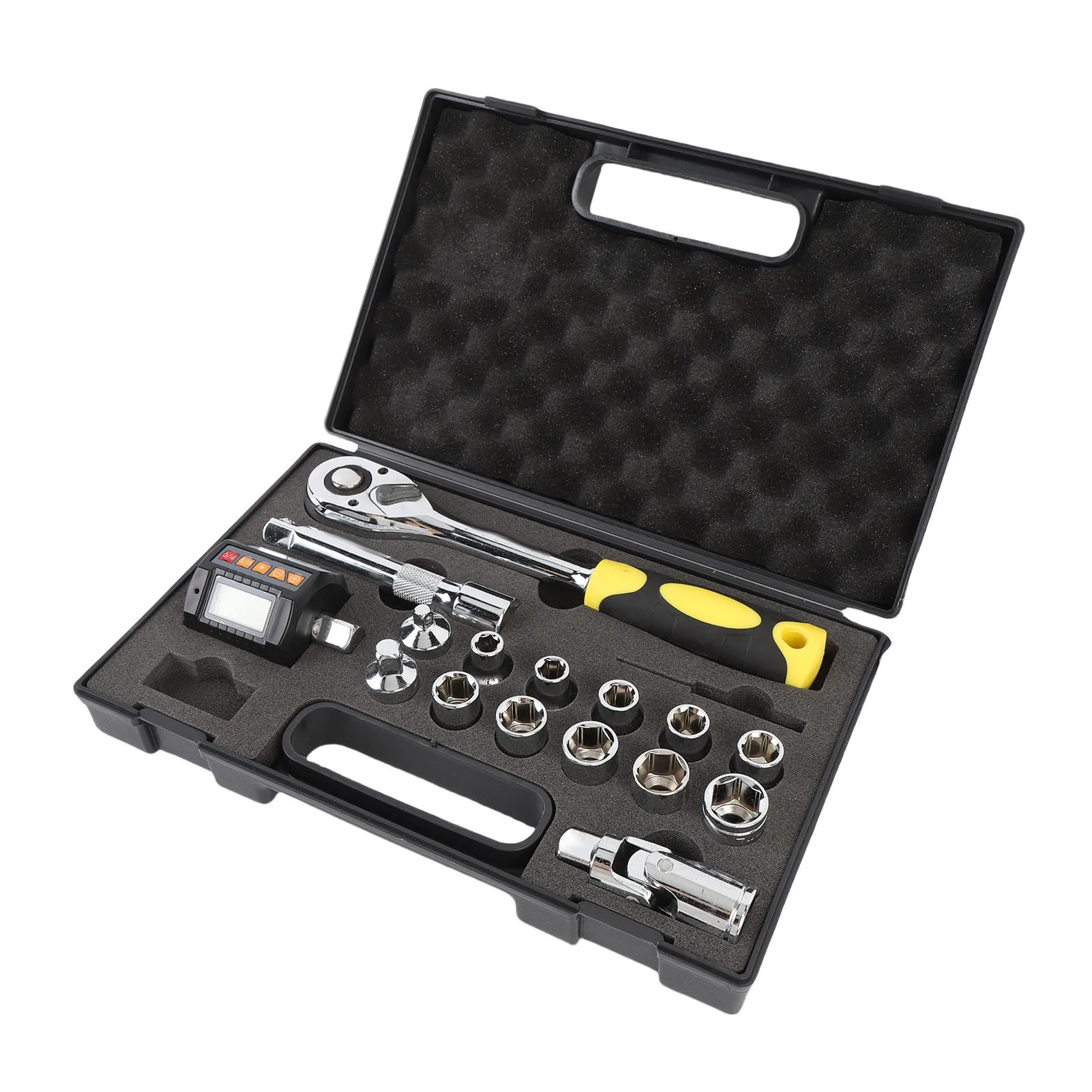 

Digital Torsion Meter Wrench 200N·m Backlit LCD 1/2in Ratchet with 1/4in 3/8in Adapters 4 Units Measurement Tool Set