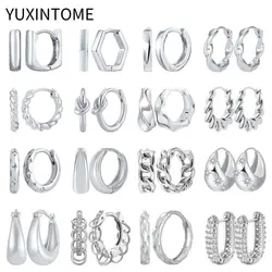 Pendientes de aro de Plata de Ley 925 para mujer, aretes redondos geométricos Vintage con aguja para la oreja, joyería de moda para fiesta, regalo