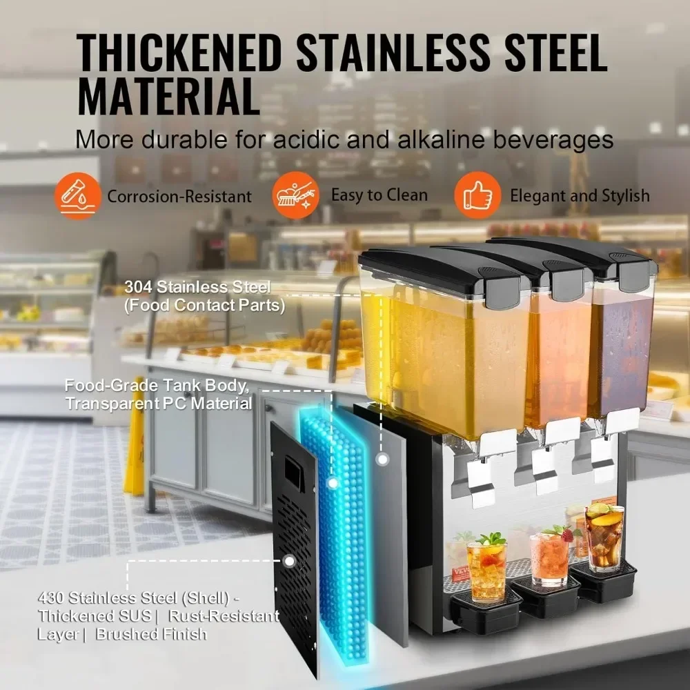 

BestsellerBestsellercommercial beverage dispenser, 3 tanks 10 l / 10.6 qt per tank juice dispenser, 440w stainless steel ice tea