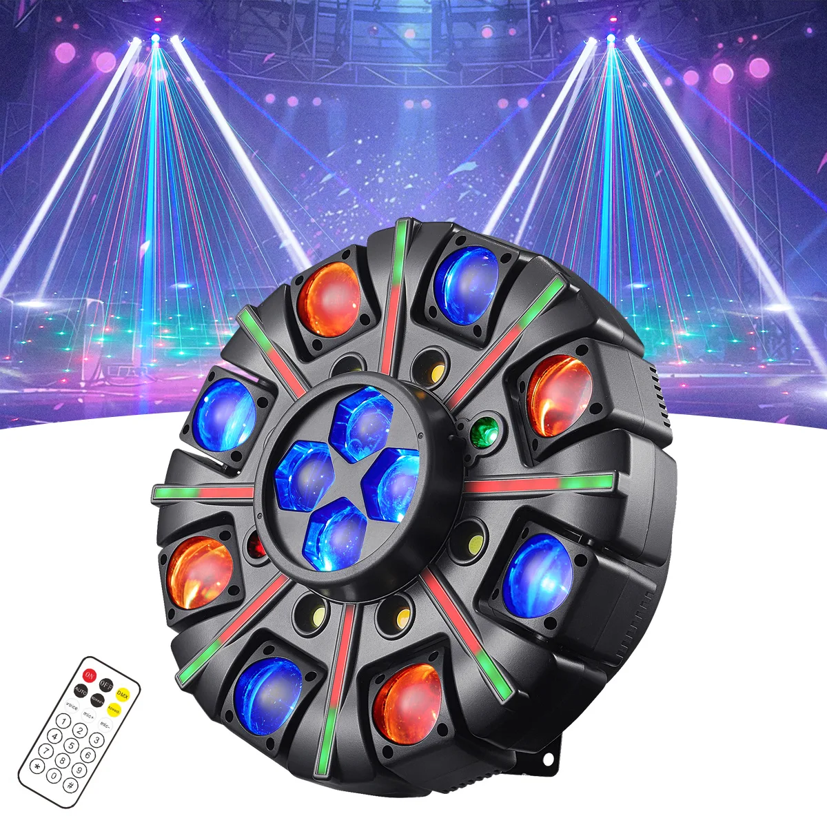 RGBW 150W Party-Effektstrahler Rot & Grün Laser Stroboskop-Licht DMX512 Fernbedienung DJ Disco Bar KTV Weihnachts-Bühnenlicht