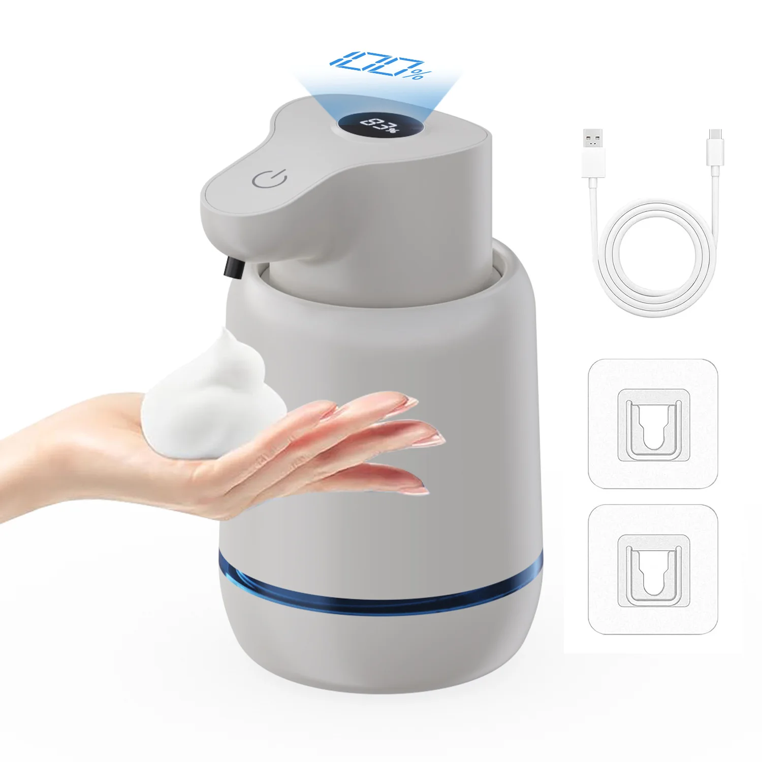 

Touchless Automatic Foam Soap Dispenser, USB Rechargeable with 4-Level Adjustment for Bathroom Kitchen Sink, Hygienic Hands-Free