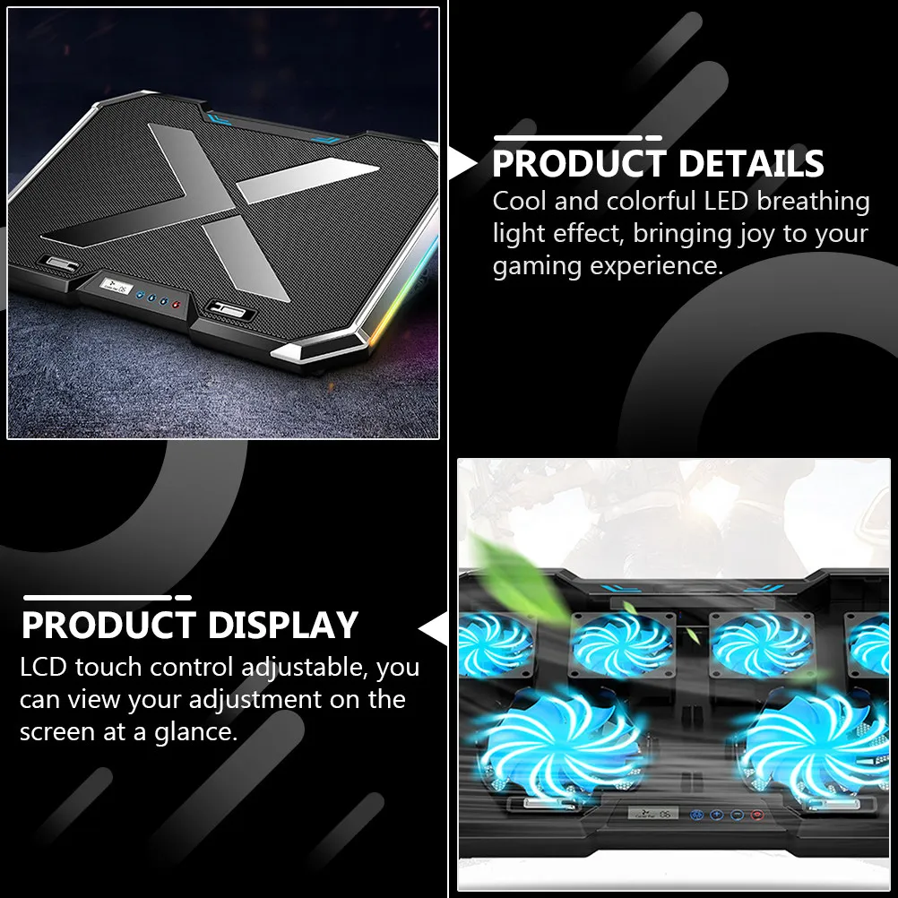 

Охлаждающая подставка для ноутбука с RGB-подсветкой и 7-позиционной регулировкой, для ноутбуков до 18 дюймов, с USB-вентилятором