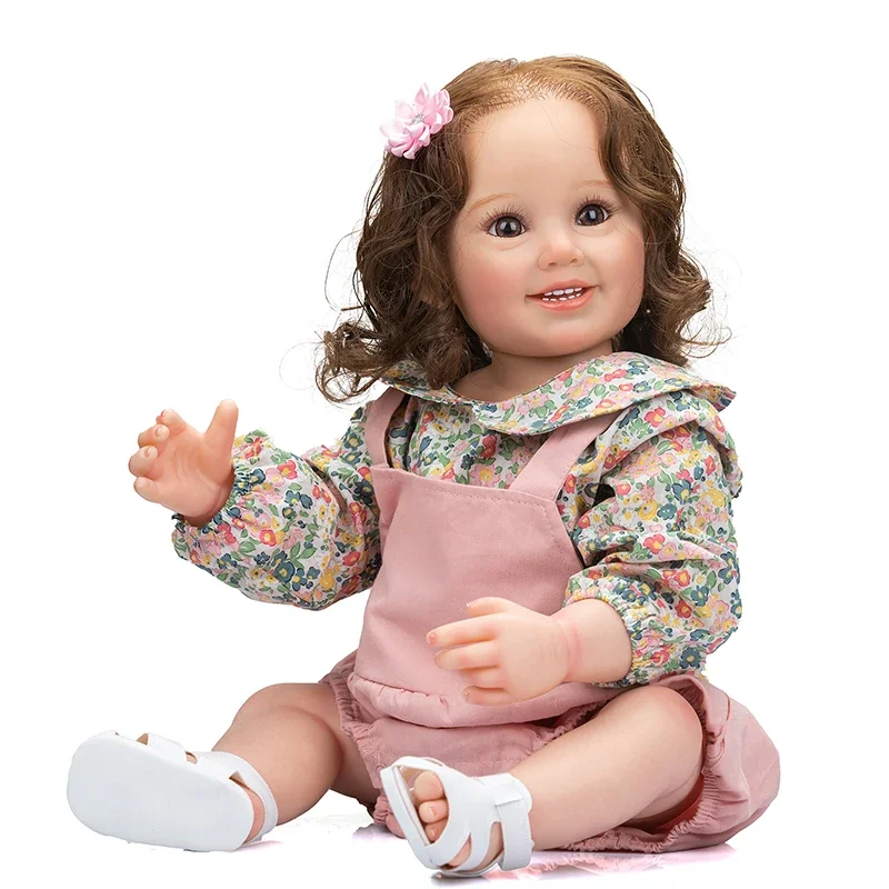 55CM Bebe Reborn Dolls Full Body Soft Silicone Reborn Toddler Girl Cammi Smile Face Handmade Finished Painted Doll for Children