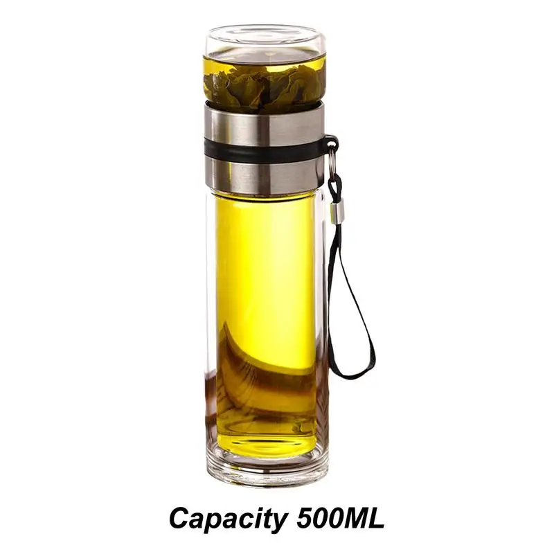 Glass Tea Infuser Bottle Leak-Proof Tea Cup Double Wall Tea Bottle Travel Mug Infuser Water Bottle Water Separation Tea Bottle