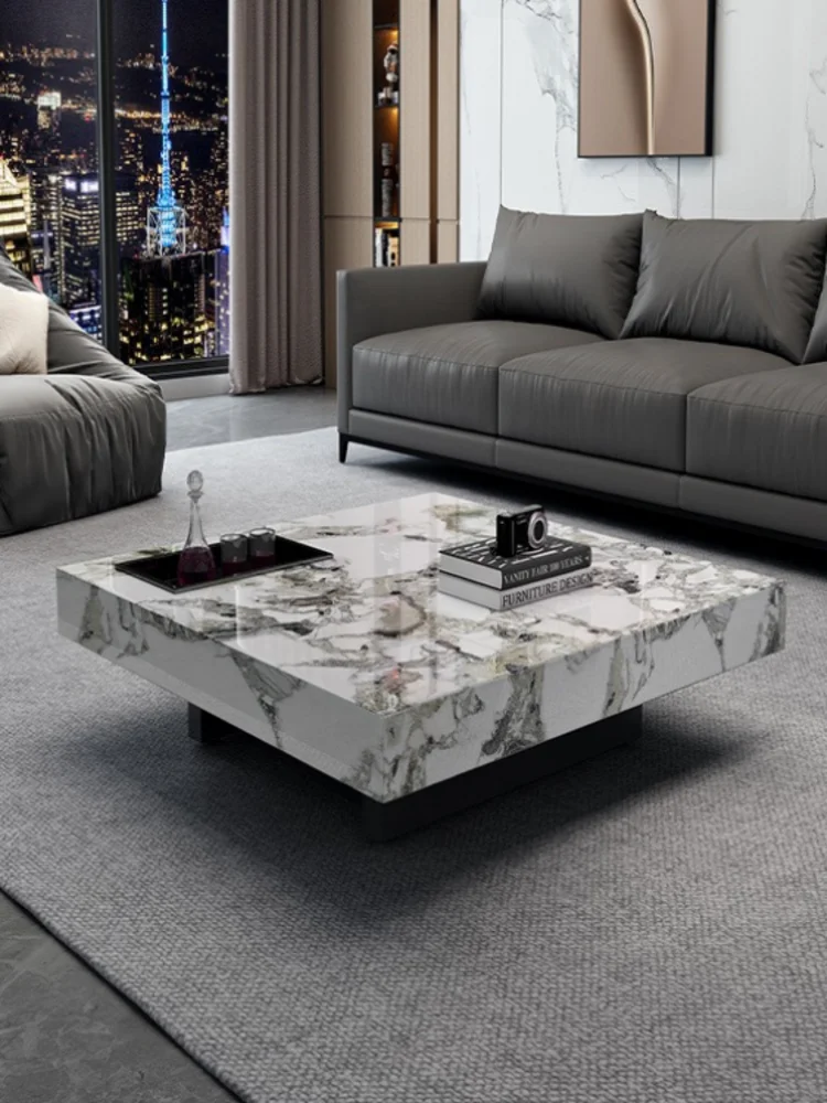 Italian minimalist square slate coffee table, living room, home luxury, modern simple marble, suspended size apartment