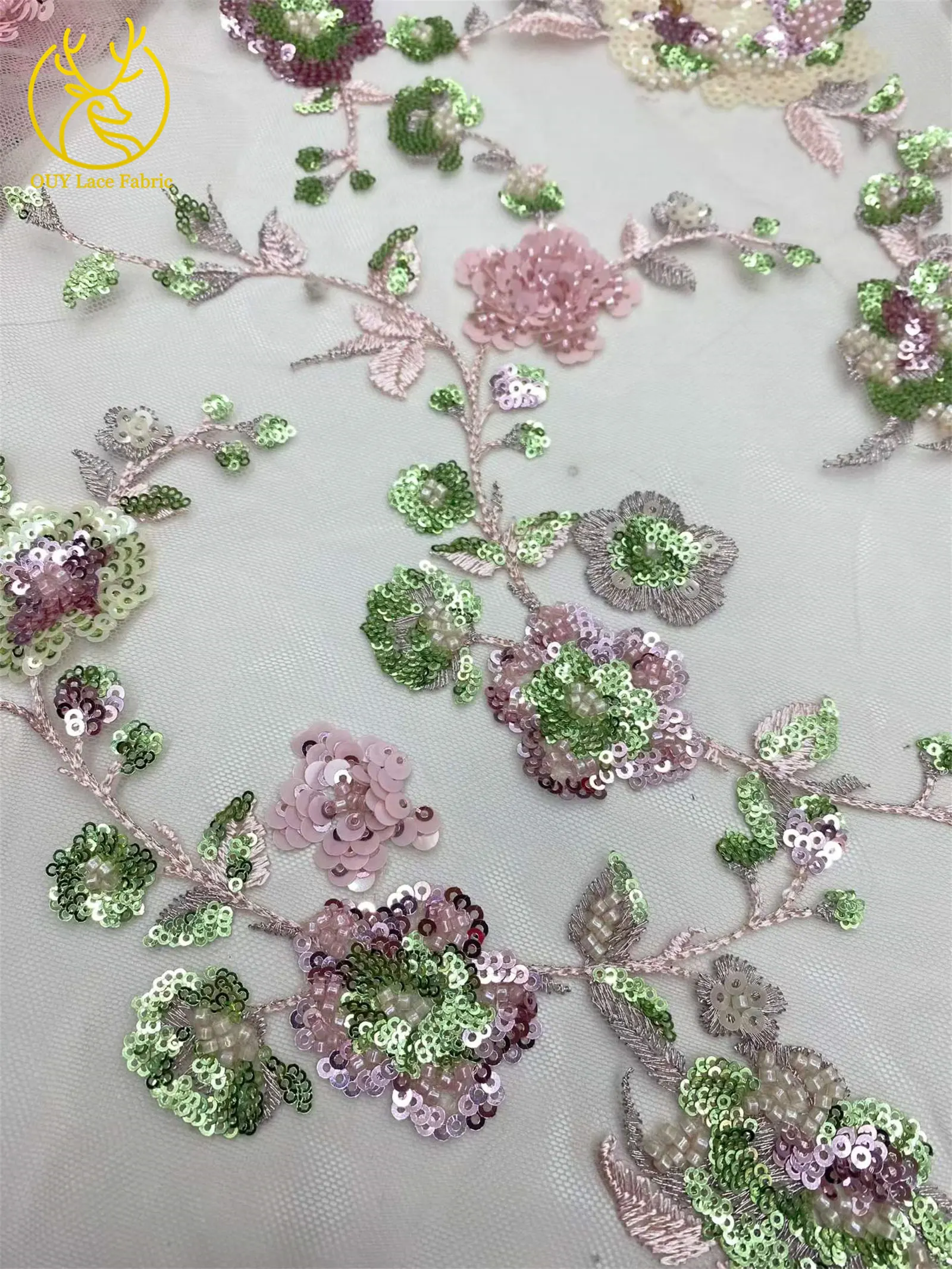 Elegantes Brautkleid mit Pailletten-Stickerei, Spitzenstoff 2026, Hochwertige Afrikanische Perlen-Tüllspitze für Damenkleider zum Nähen – Detail 10