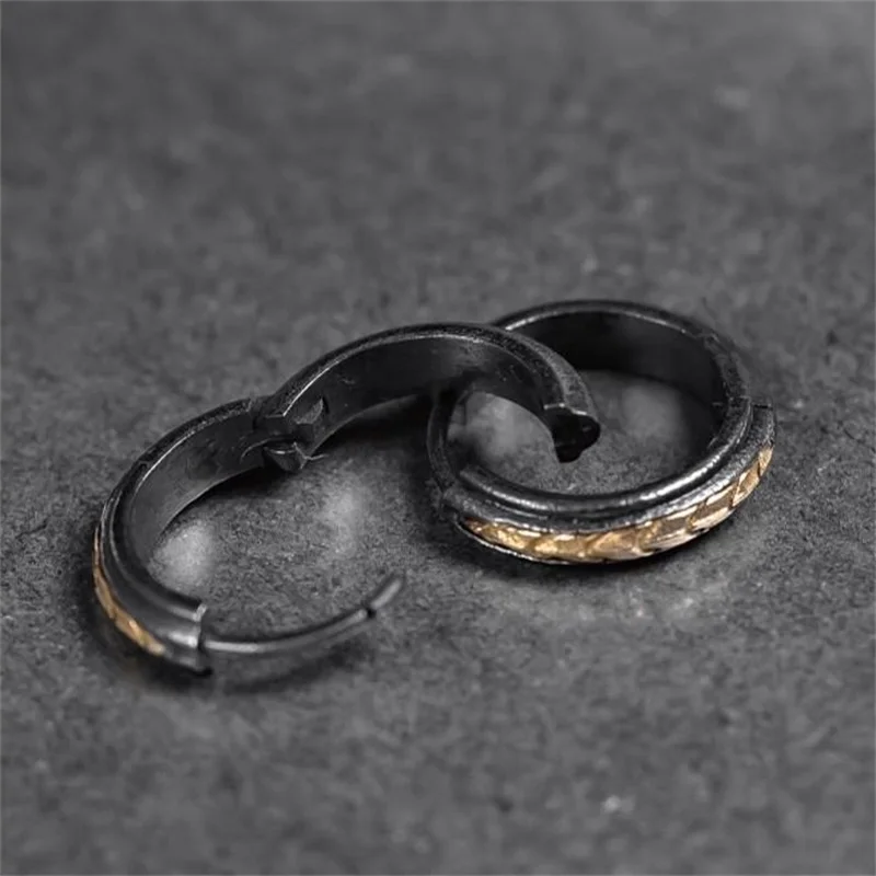 Cool Black Gold Collision Earrings For Men Jewelry Fashion Silver 925 Sterling Hoops Earring Male Accessories Trendy Ear Buckle