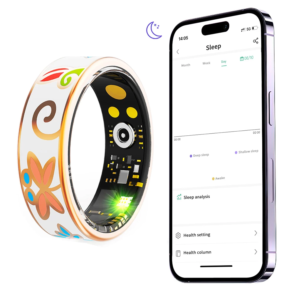 

Color Enamels Craftsmanship Smart Ring Fitness Tracker Ring with Heart Rate Blood Oxygen Sleep Monitoring Health Monitor