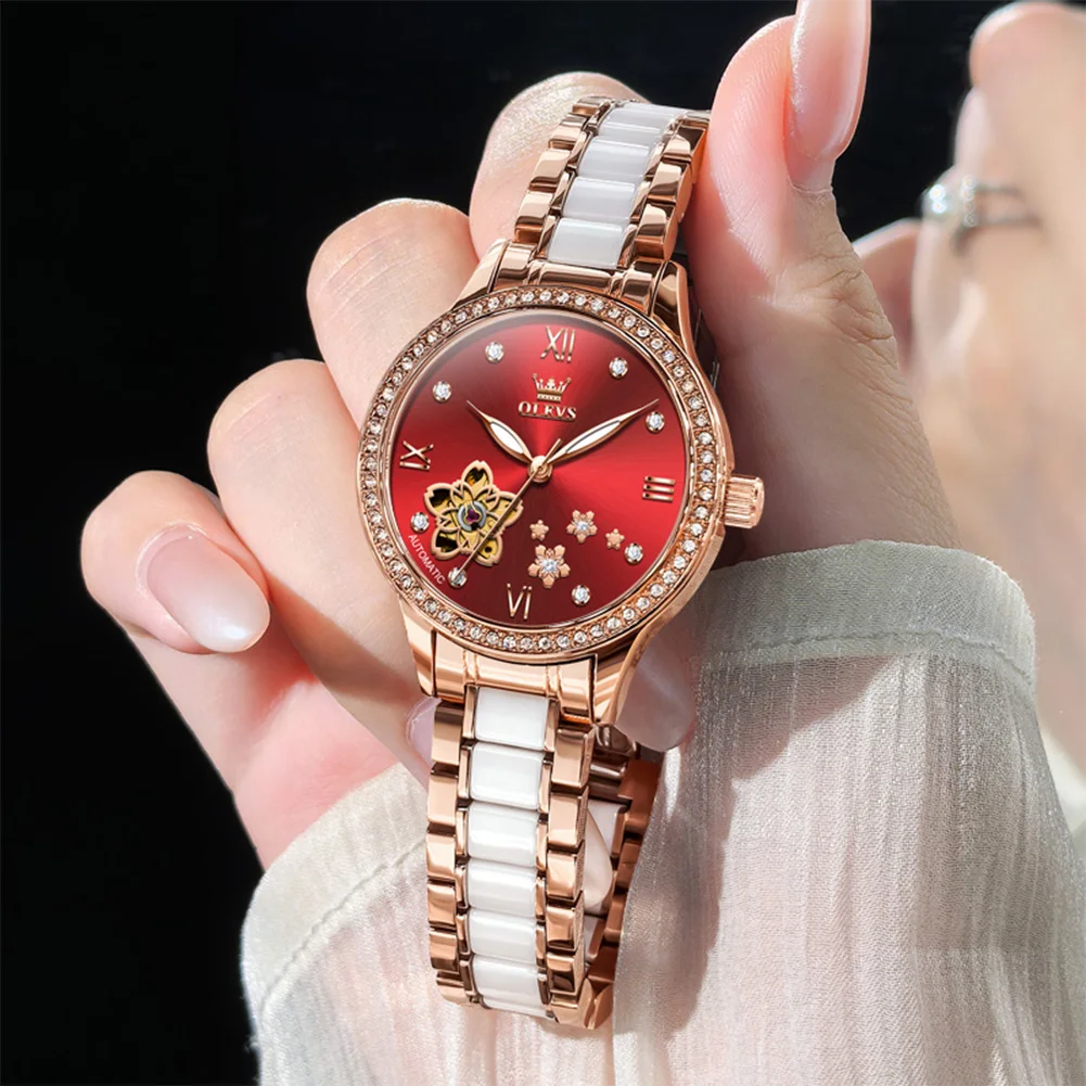 

OLEVS новые керамические автоматические механические часы для женщин, лучший бренд, роскошные водонепроницаемые женские часы, модные элегантные женские часы