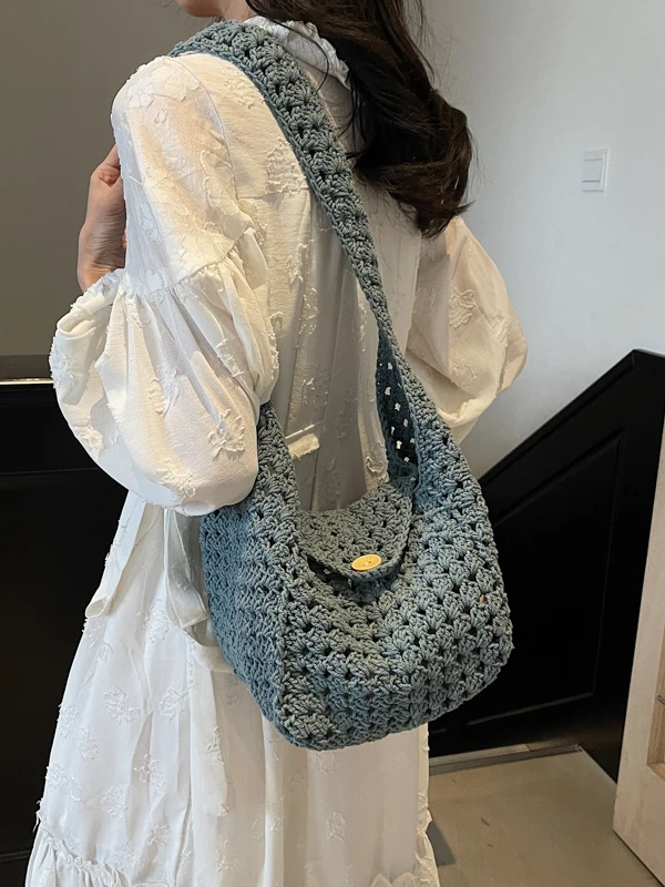 

Laid-ba Sle полая вязаная хлопковая сумка для отдыха через плечо для пельменей женская повседневная большая сумка с мягкой ручкой весенняя мода