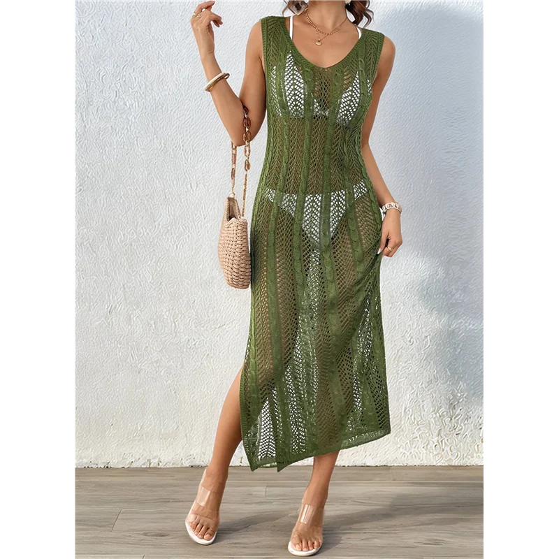 【Party-Decoration】Vacation Cut-Out V-Neck Fashion Suspender Side Slit Beach Dress