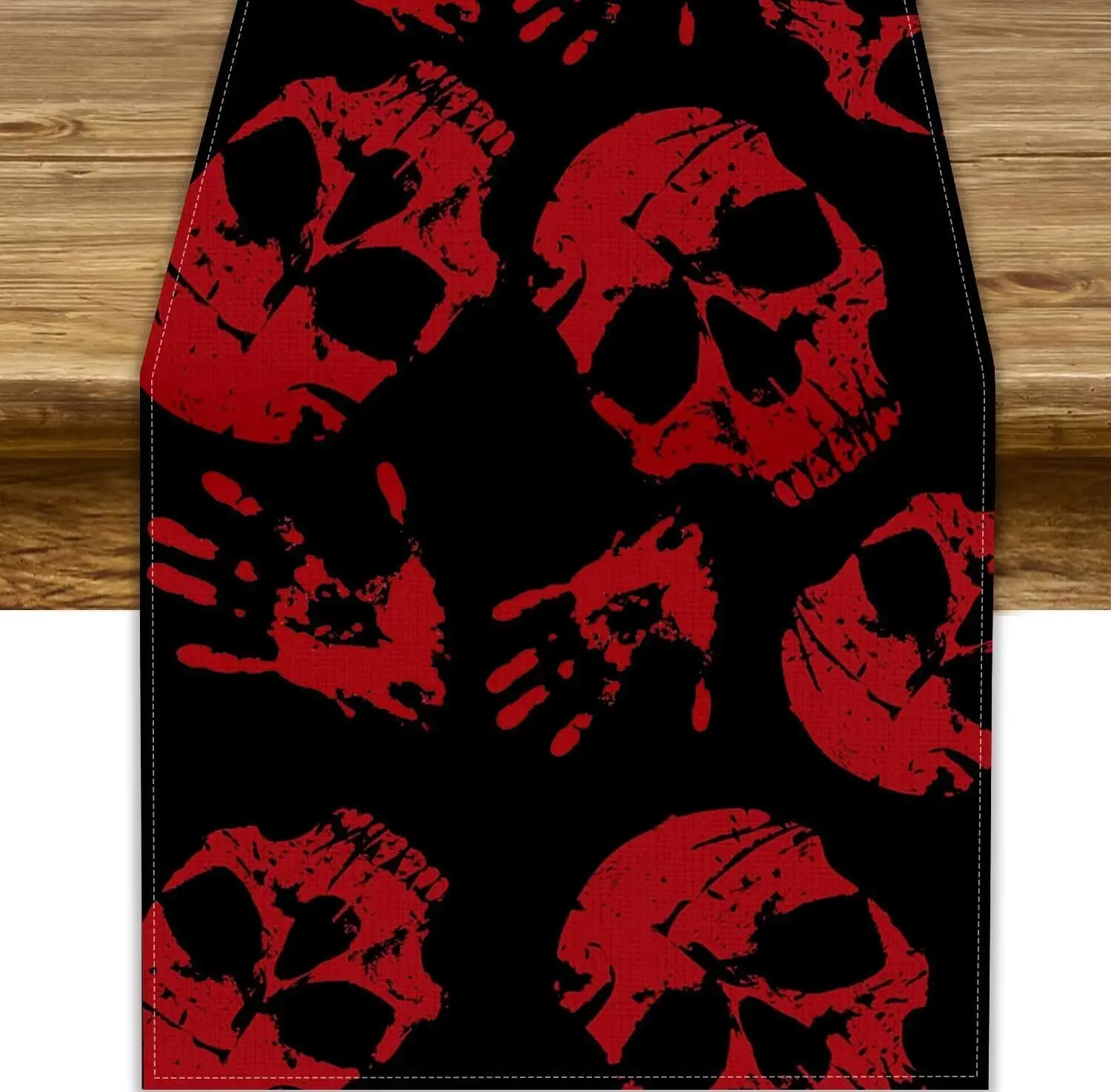 Halloween Scary Bloody Hand Skull Linen Table Runner Party Decor Farmhouse Kitchen Dining Table Runner Halloween Decorations
