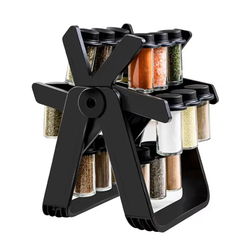 

Versatile Spice Rack with 18 Glass Jars Spinning Bottle Organizer - Kitchen Seasoning Set