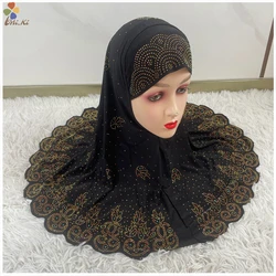 12PCS/dozen Eid al Fitr Diamond Hijabs Fashion Muslim Children's Headband Hat Khimar Wear Direct Prayer Urban Shawls Headwear