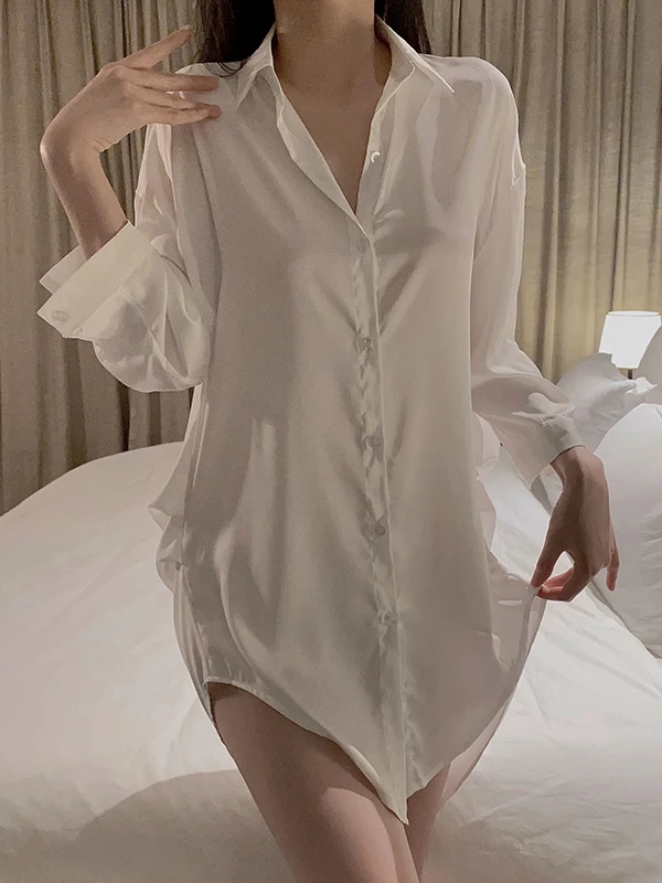 مثير صديقها Sle الأبيض irt Aosphere ثوب النوم النساء حجم كبير الشيفون Spwear ملابس المنزل الربيع الصيف