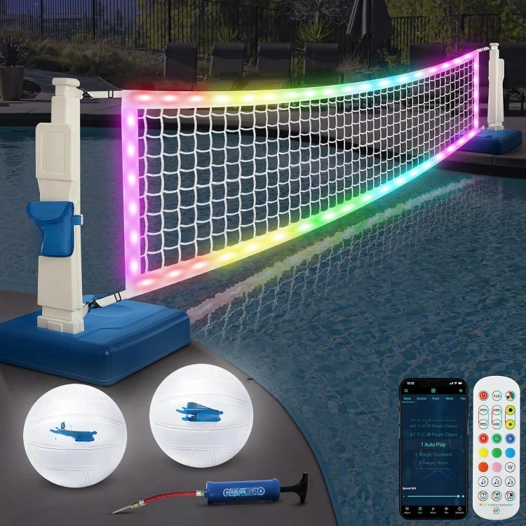 

LED Pool Volleyball Net Set, Light Up Pool Volleyball Game Set with LED Water Balls, App & Remote Control, Music Sync,