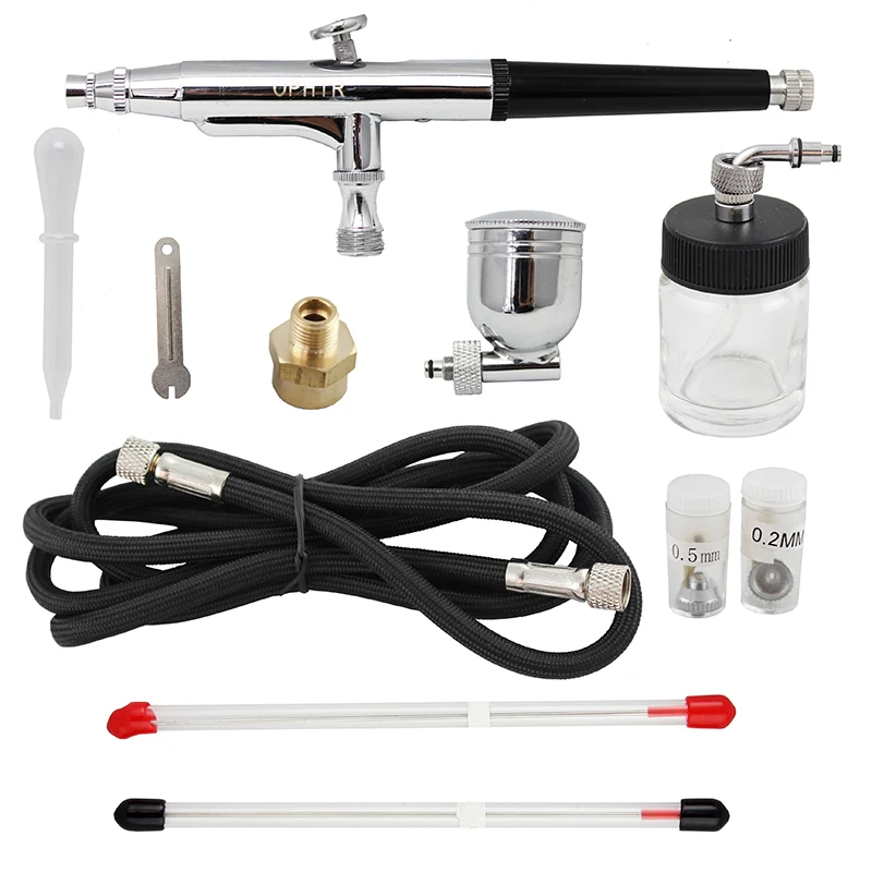 OPHIR Siphon Dual Action Airbrush Kit with 0.2mm,0.3mm,0.5mm aibrush nozzle needle for Model Hobby Craft Body Paint Cake AC074