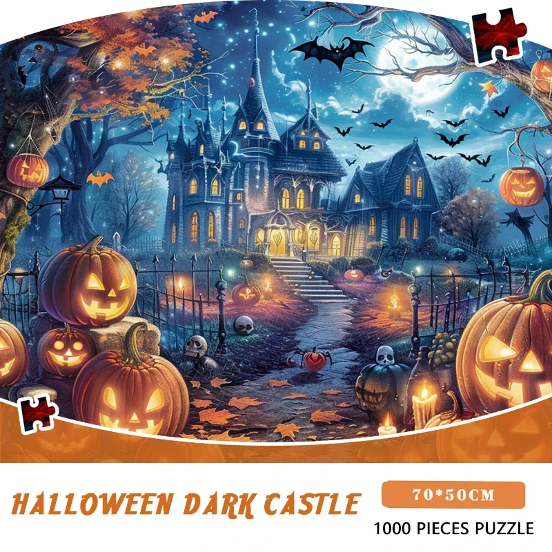 

70*50cm 1000 Pieces Paper Puzzle Toys Adult Puzzle Halloween Series Dark Castle Difficulty Jigsaw Puzzles Home Wall Decro
