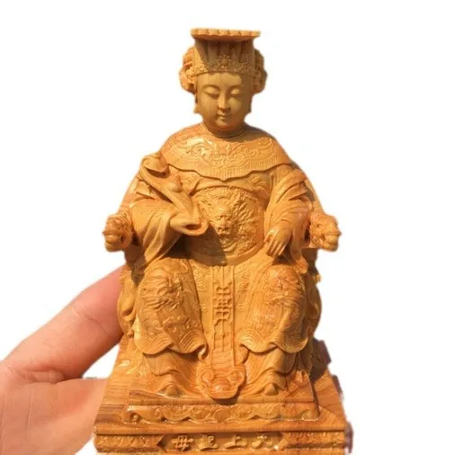 CZ boxwood carving Mazu statue ornament solid wood carving home Poseidon heaven Virgin Crafts