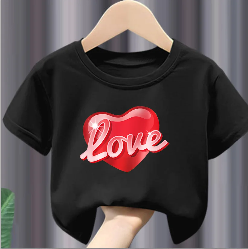 Magliette a maniche corte per bambini t-shirt con Design a forma di cuore divertente abiti da festa primaverili per ragazze Kid Lovely Tees Girl