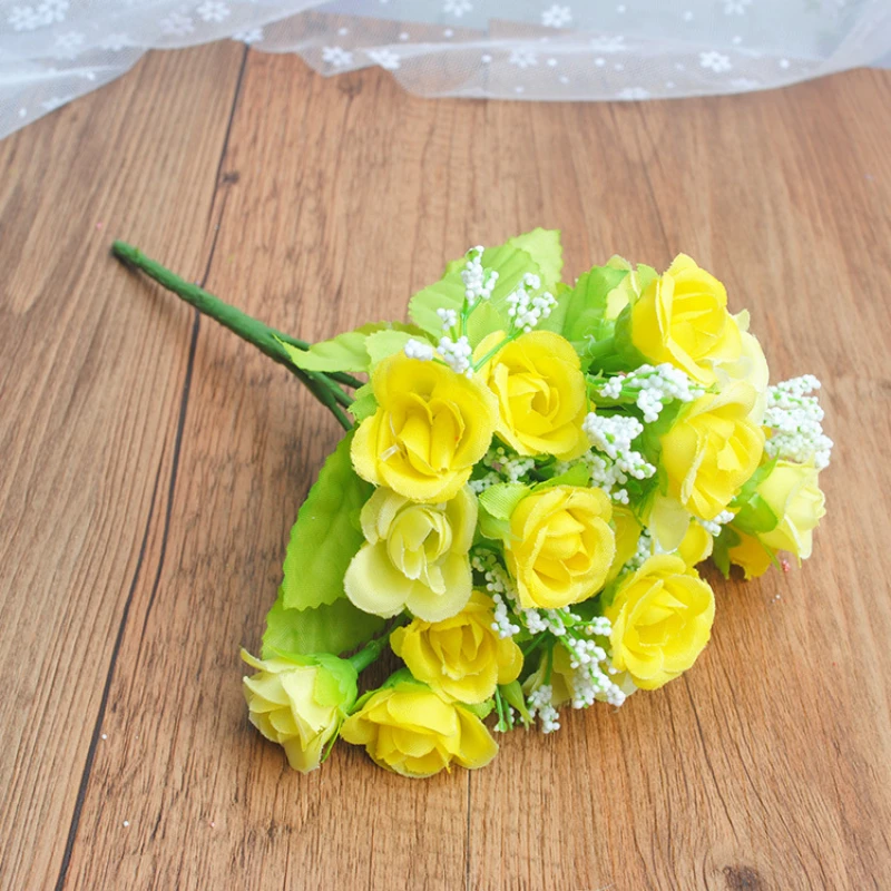 22CM Artificial Rose Home Dining Table Decoration Wedding Roadway Decoration Small Rose Bud Silk Flower Bundle