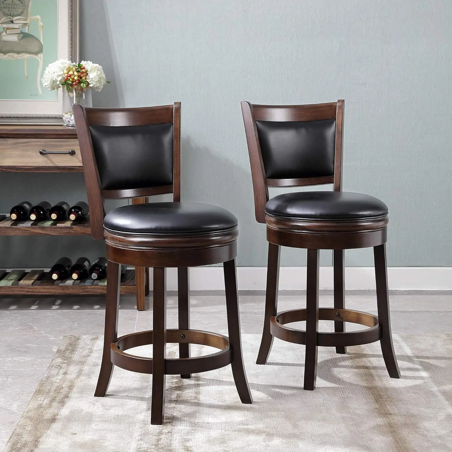 Swivel Counter Height Barstool 24 Inch Seat Height Cappuccino Set Of 2