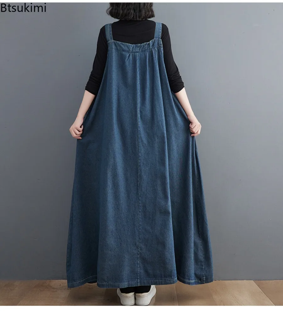 2026 Women's Denim Clothing Spring Autumn Sleeveless Suspender Dress Temperament Loose A-Line Long Straps Skirts Jeans Vestidos - view 5