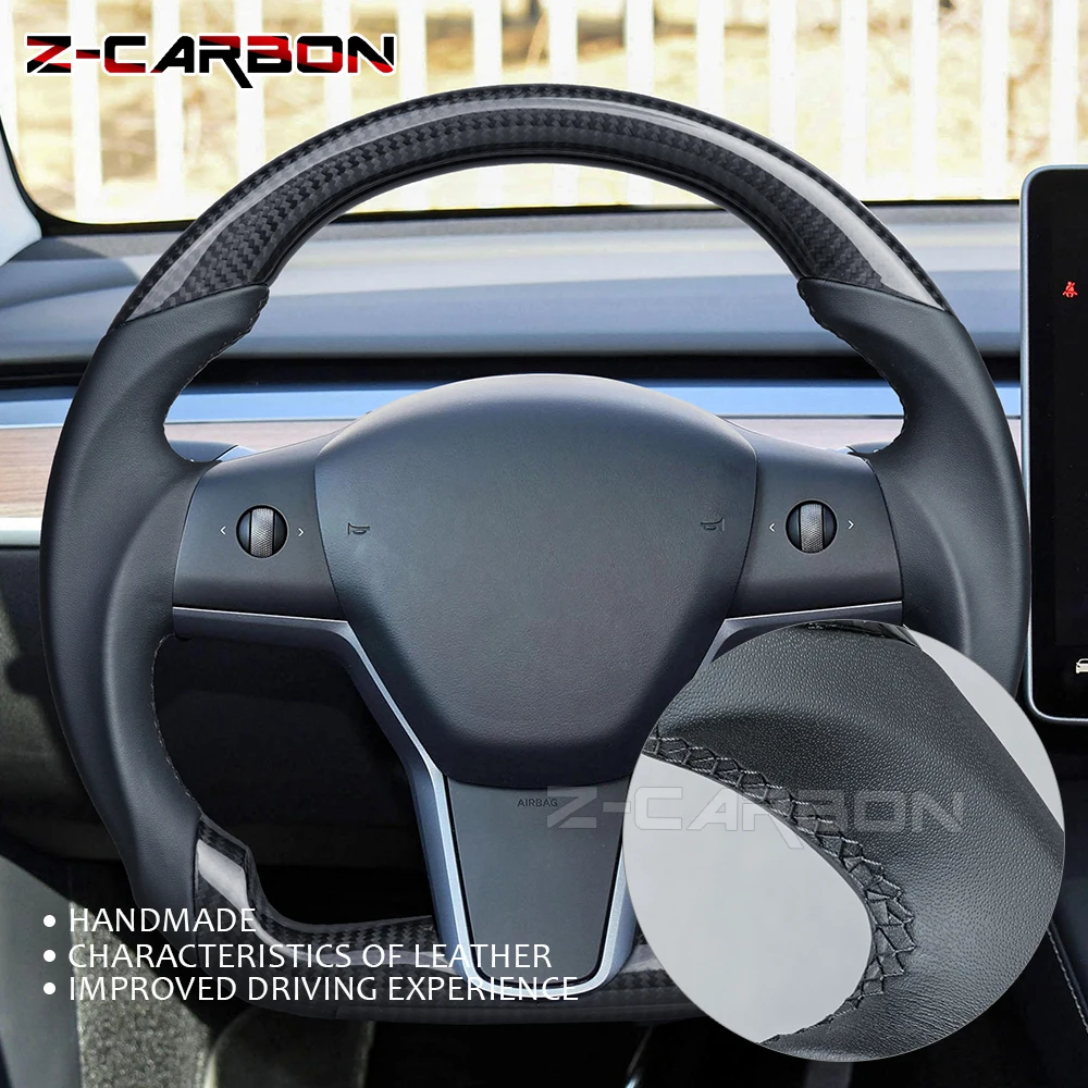 Car Carbon Fiber Steering Wheel For Tesla Model 3 2016 2017 2018 2019 2020 2021 Carbon Fiber Racing Steering