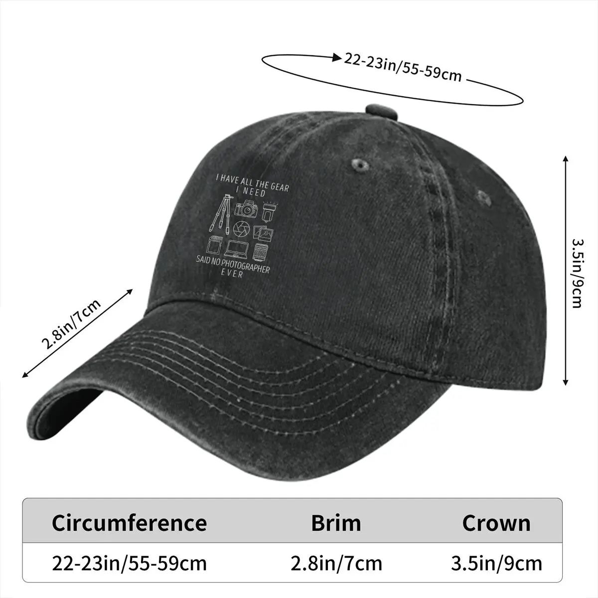 Washed Men's Baseball Cap All The Gear I Need Trucker Snapback Cowboy Caps Dad Hat Photographer Camera Patent Golf Hats