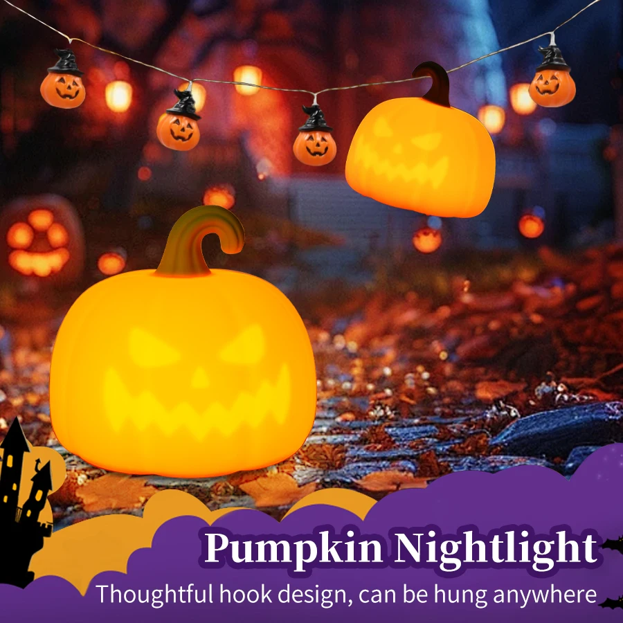 

Cute Pumpkin Silicone Night Light USB Rechargeable Bedside Nightlights Dimming Timer For Kid's Halloween Party Holiday Gifts