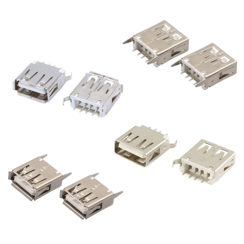 10 Pieces USB Type A Female Socket 180 Degrees Vertical 4pins USB Interface AF 13.7mm / 15.0mm
