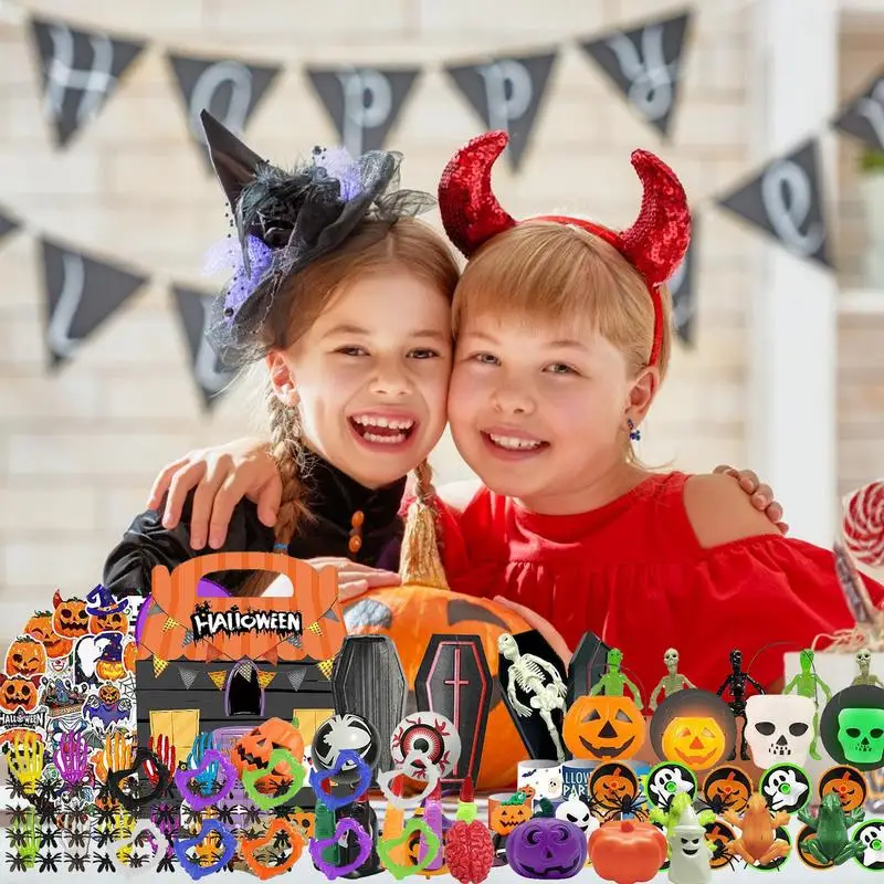 Halloween Fidget Toys Pack 200PCS Halloween Fidget Sensory Pop Toys Packs For Kids Halloween Party Favors Halloween Treat Bags