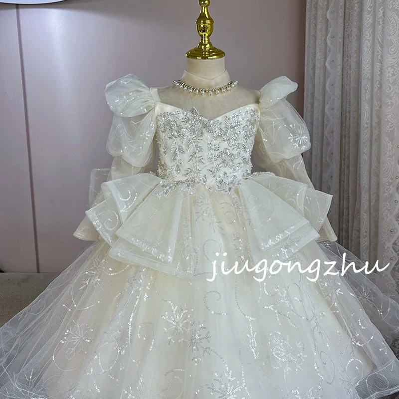 Kinder Prinzessin Dress2025Spring Weibliche Host Blumenmädchen Hochzeitskleid Mädchen Klavier Leistung Geburtstag Prinzessin Kleid