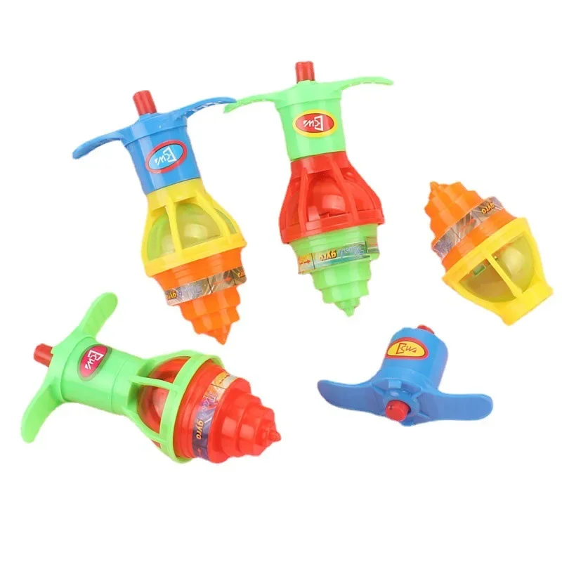 10PCS  Creative children's luminous rotating gyroscope on chain toy rainbow gyroscope catapult belt launcher