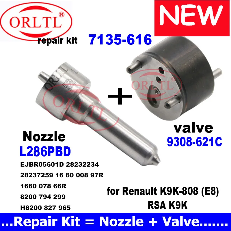 

For RENAULT 28237259 EJBR05601D 28232234 166000897R 166007866R NOZZLE L286PRD INJECTOR VALVE 9308-621C REPAIR KITS 7135-616