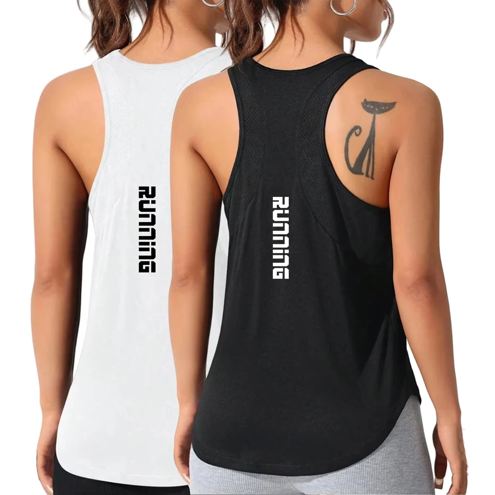 Sommer-Lauf-Tanktops mit Buchstaben-Print für Damen – Basic, schnelltrocknend, atmungsaktiv, weich, ärmellos für Sport und Outdoor