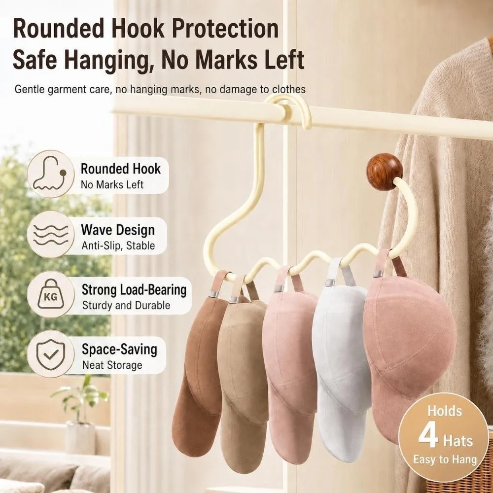 Wave-shaped Iron Hat Hook Non-marking Non-slip Scarf Towel Tie Hanging Rack Dopamine Multi-slot Hat Storage Hook for Cloakroom