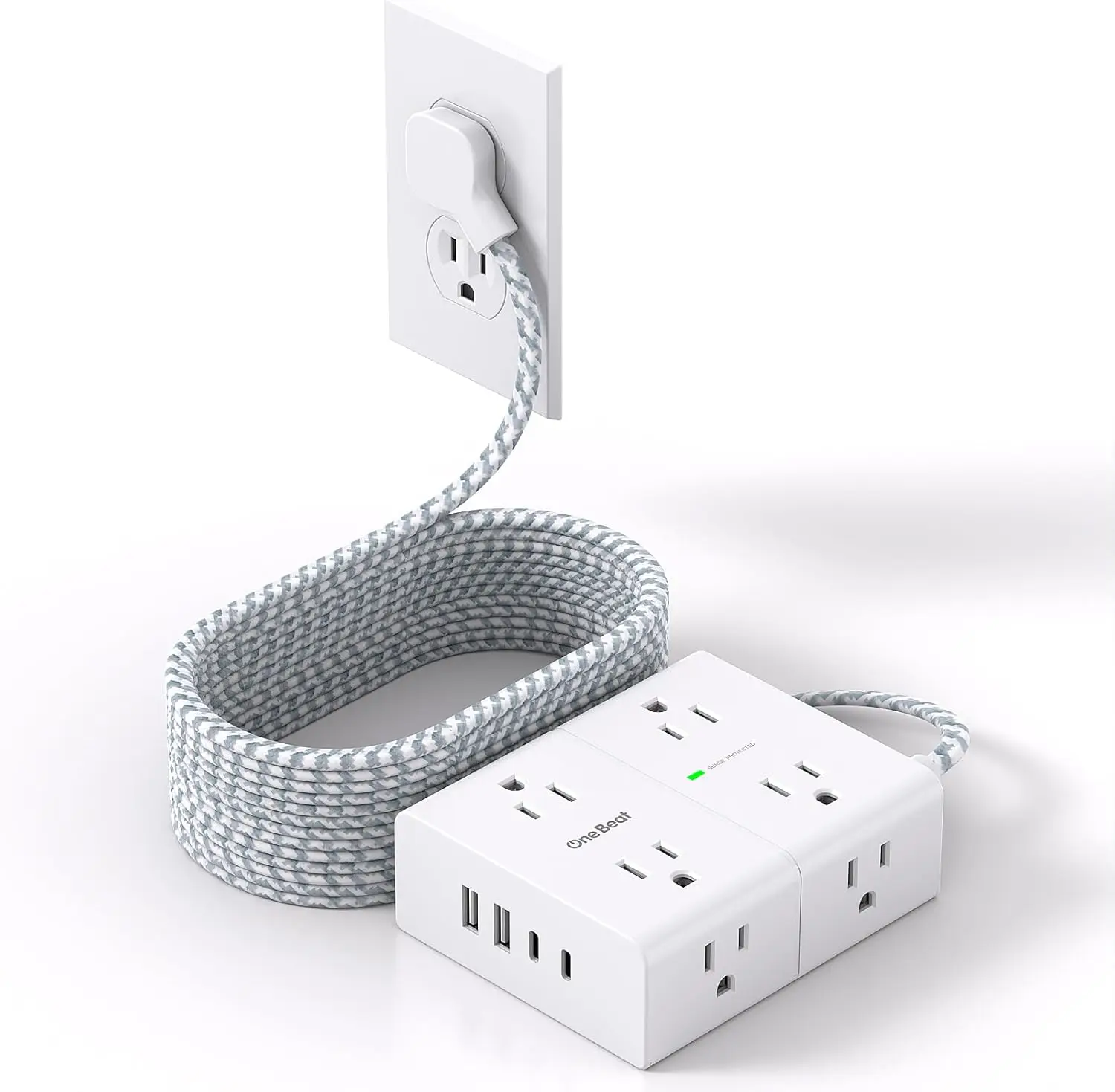 

Ultra Thin Flat Extension Cord with 8 Outlets and 4 USB Ports, 15 Ft Braided Power Strip for Home Office Dorm Essentials