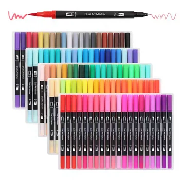 24 Colors Dual Tip Art Markers Set Brush & Fine Point Water Based Marker Pen Drawing Painting Highlighter for Kids Adult Art Supplies 1
