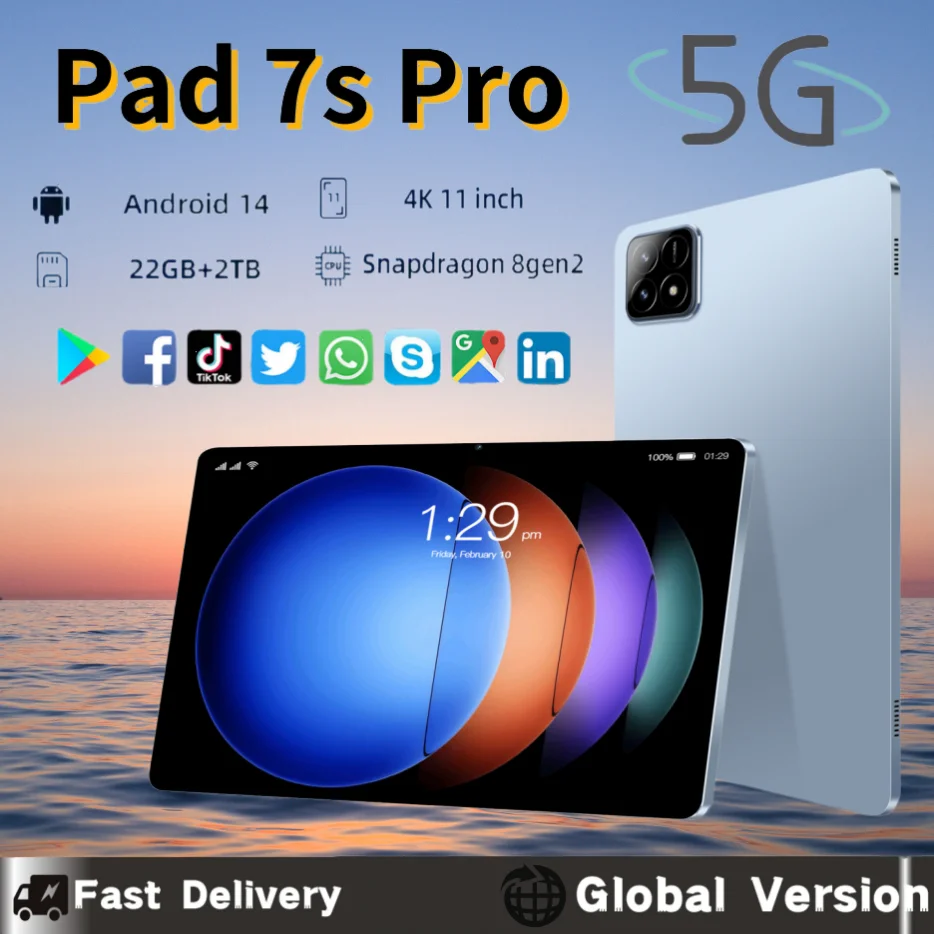 2025 New XioaMi Pad 7S Pro Tablet 22GB RAM 2TB ROM Android 14 Bluetooth 5.0 5G Office Portable Suitable for all languages Tablet