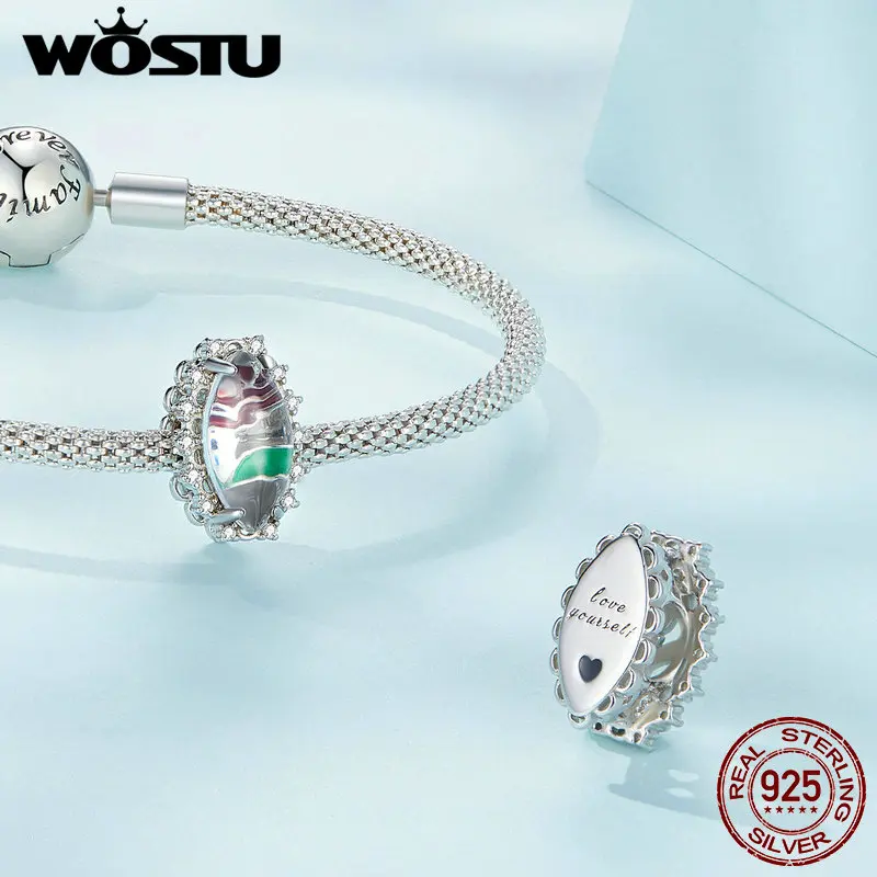 Wostu 925 Sterling Zilveren Lotus Opknoping Kraal Rose Gegraveerde Charm Gift Voor Vrouwen Fit Originele Armband Ketting Fijne Sieraden